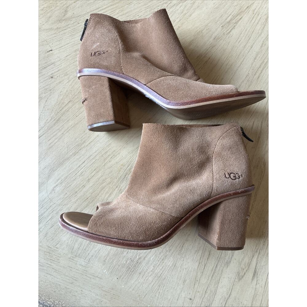 UGG Ginger Open Toe Suede Leather Ankle Boots Size 8.5 EUC Classic Boho Retro